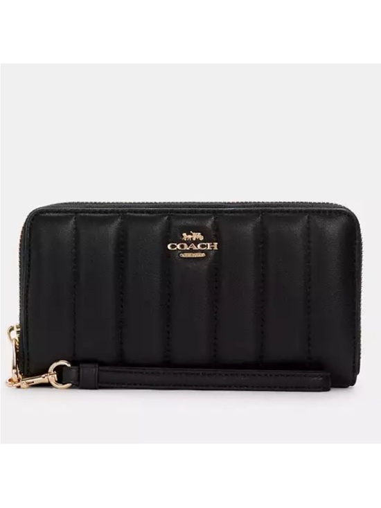 Coach Handbags - Coach Black Quilted Zip-Around Wristlet Wallet with Gold Hardware